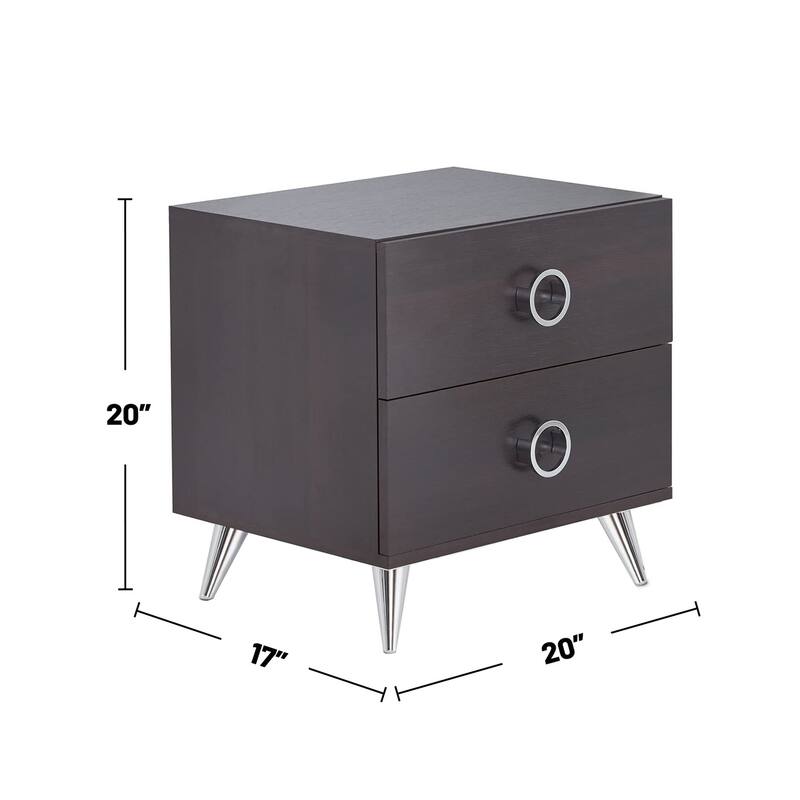 2 Drawers MDF Nightstand with Plastic Legs