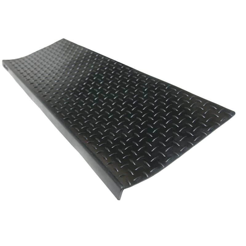 Rubber-Cal "Diamond-Plate" Non-Slip Rubber Tread Stair Mats (6 Pack), Black - 9.75in x 29.75in