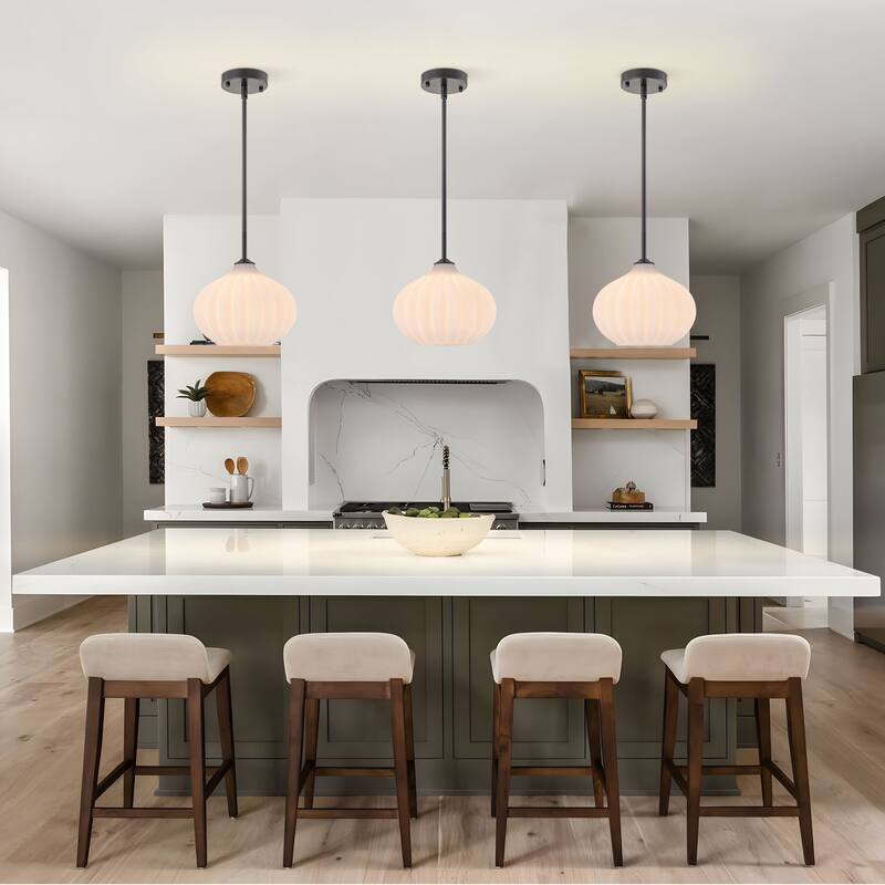 Starsky 10inch 1-Light Modern Elegan White Ribbed Glass Pendant
