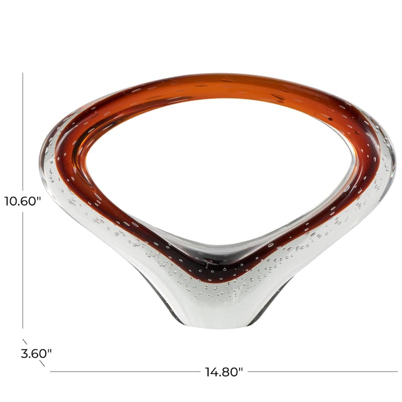 Dark Blue or Copper Glass Cutout Oval Ombre Abstract Sculpture with Bubble Texturing and Clear Accents