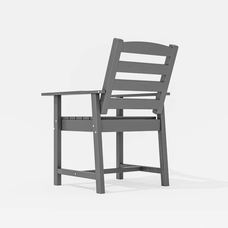 Set of 2 Outdoor Dining Chairs with Armrests, HDPE All Weather Patio Chairs, Waterproof UV Resistant Wood Grain Armchai