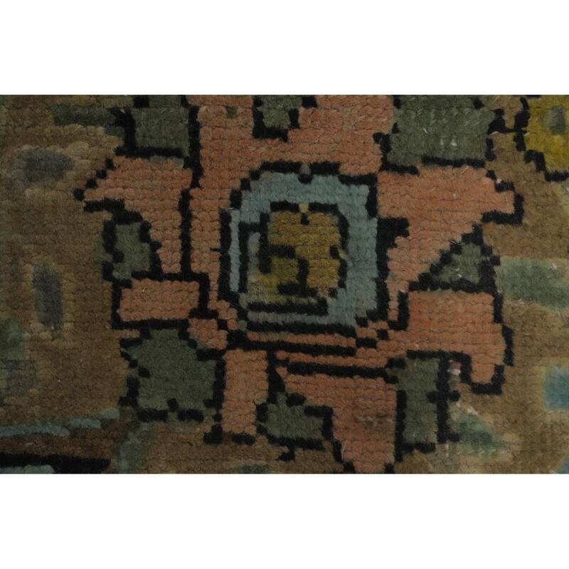 Hand Knotted Oriental 100% Wool Carpet Traditional Floral Green Tabriz Area Rug - 8' 10'' X 6' 3''