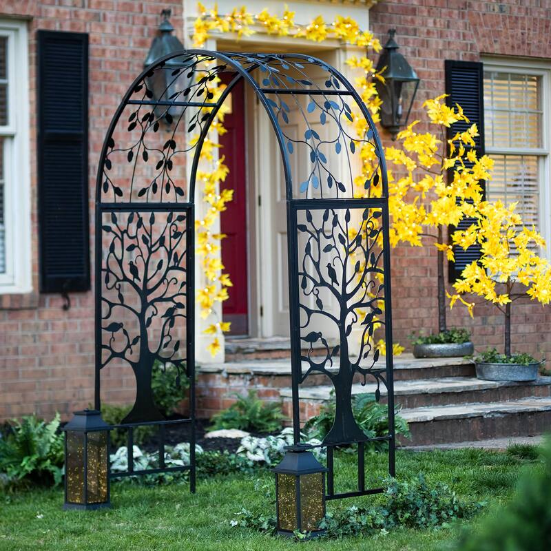 83" x 53" Metal Arched Garden Arbor with Tree of Life Design