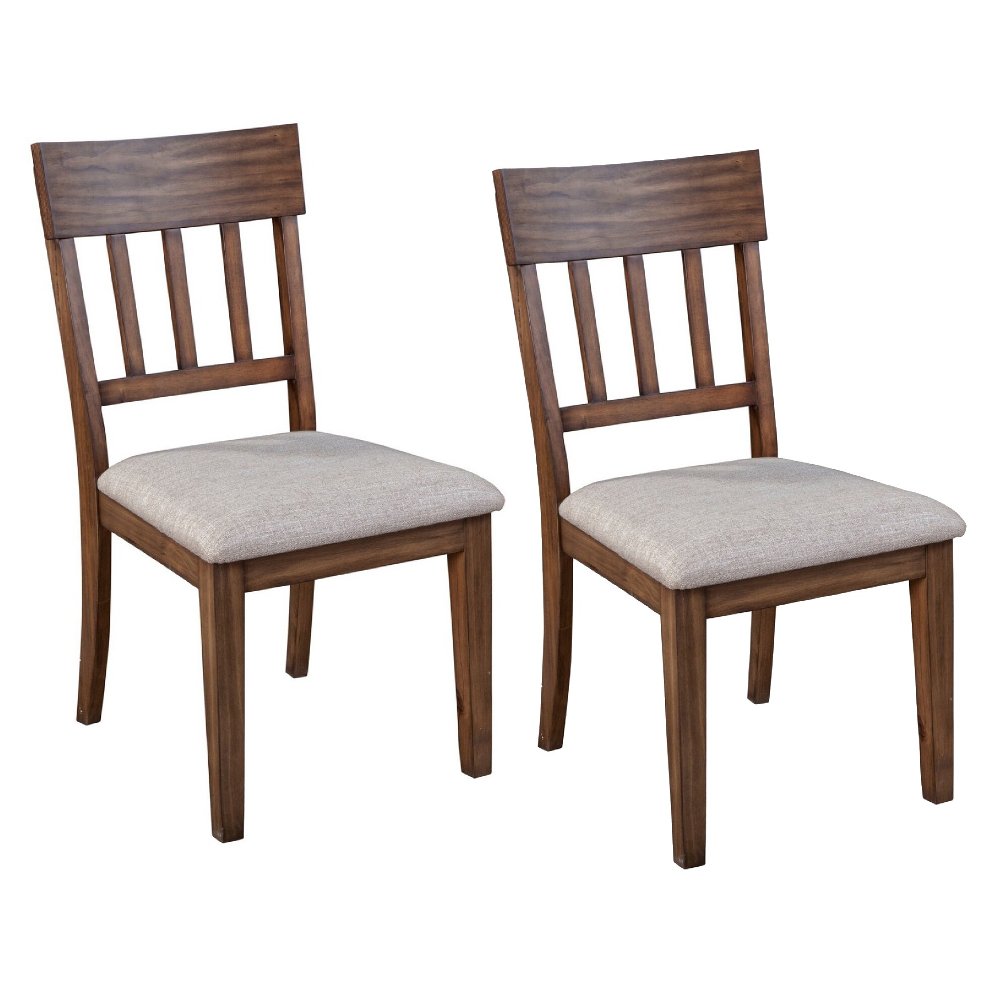 Dan 25 Inch Dining Side Chair Slatted Back Gray Cushion Set of 2 Brown
