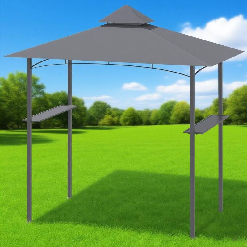 Outdoor BBQ Grill Gazebo with Weather-Resistant Roof and Storage Shelves - Grey