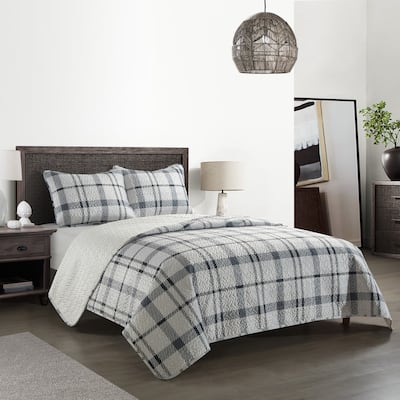 Dearfoams Willisville Micromink 3pc Quilt Set with Micromink Reverse