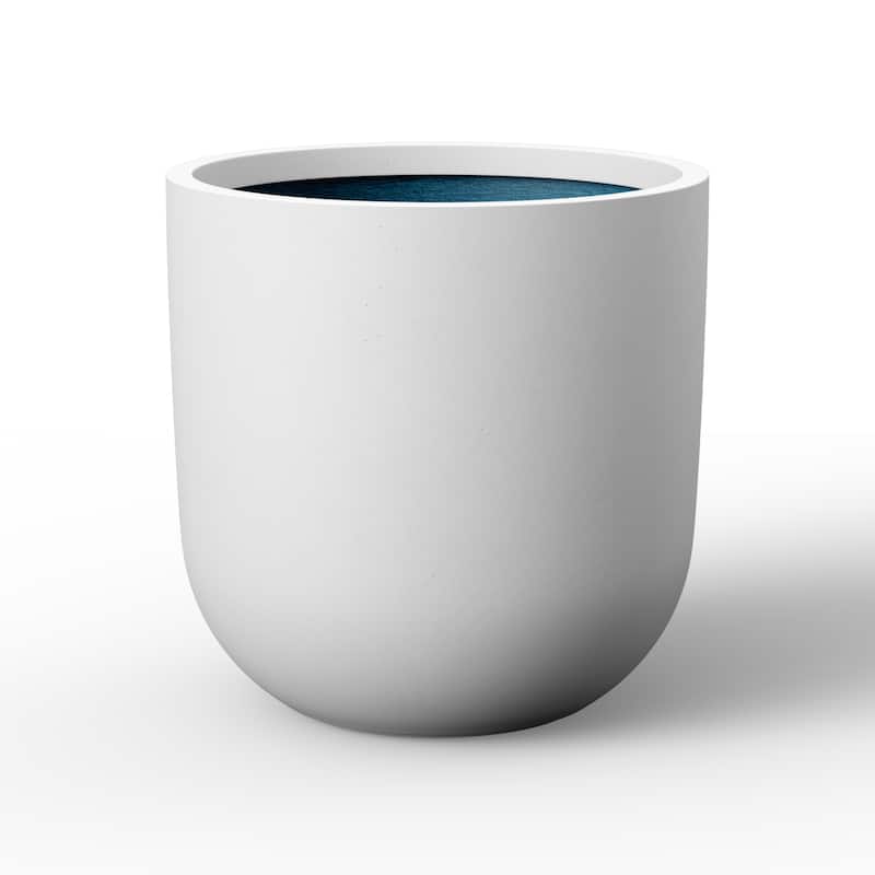 Concrete Round Planter Flower Pot with Drainage Holes - 11 x 11 - Pearl White(Enhanced Interior)