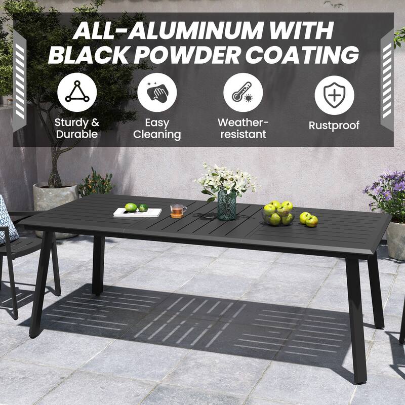 Outdoor Rectangle Aluminum Dining Table with Umbrella Hole