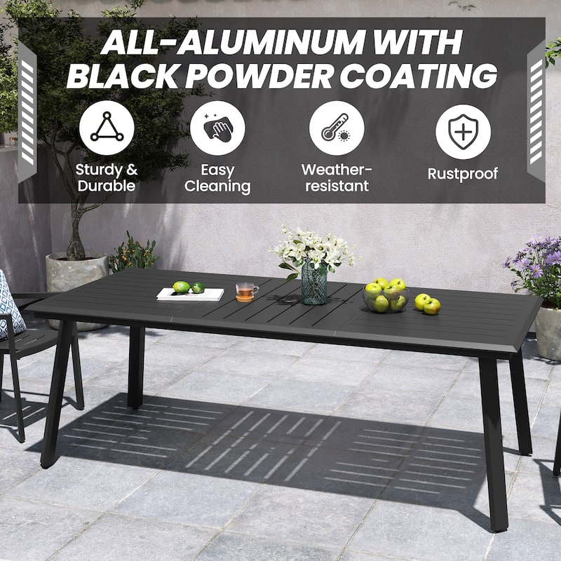 Pellebant Outdoor Aluminum Dining Table with Umbrella Hole for 6-8 Person