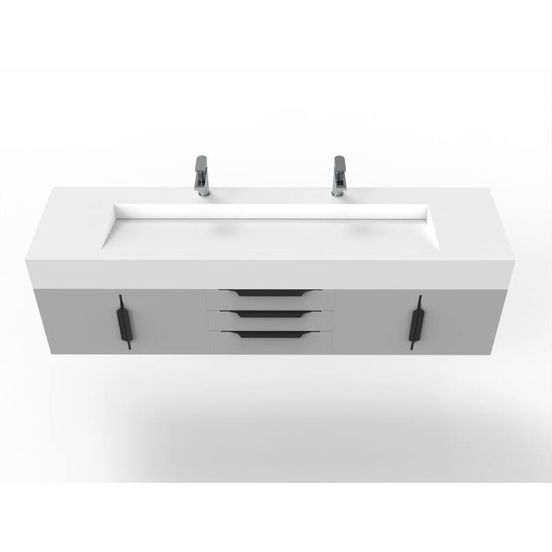 Nile 72" Wall Mounted Bathroom Vanity Set w/ White Top
