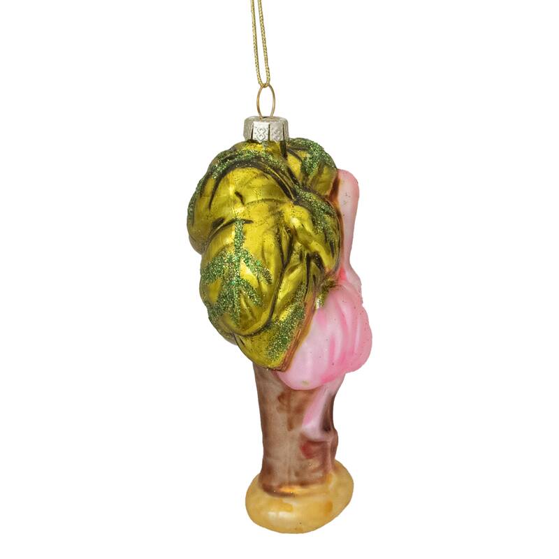 4" Pink Flamingo with Palm Tree Hanging Glass Christmas Ornament