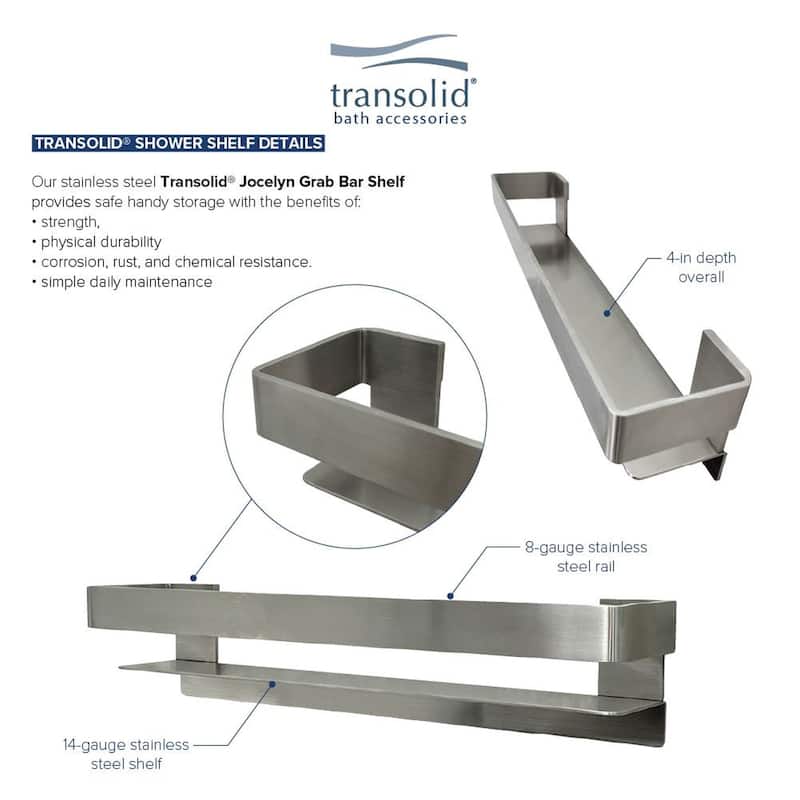 Transolid K-J30-SSC Shower Shelf Kit 30-in Jocelyn Grab Bar Shelf and 2 Corner shelves - 30x4x3