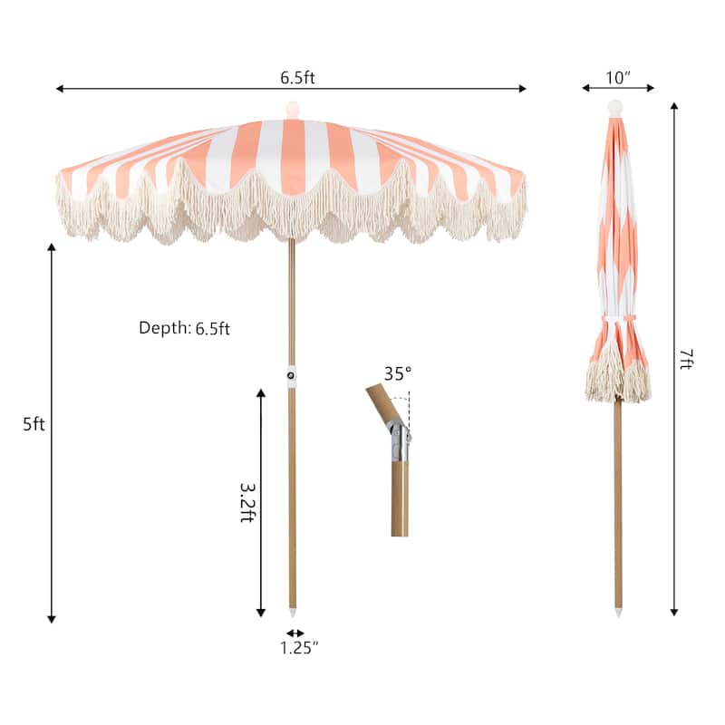 Mariner 6.5ft Classic Fringe Umbrella w/ Tilt & Bag