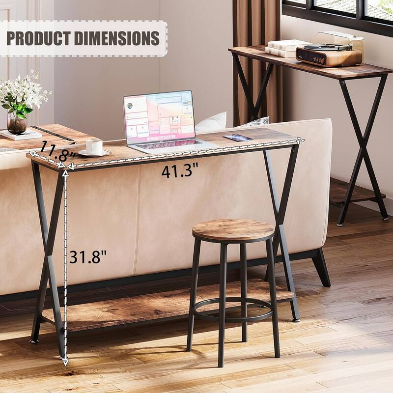 Farmhouse Console Table Barn Style with Shelf and Metal Frame