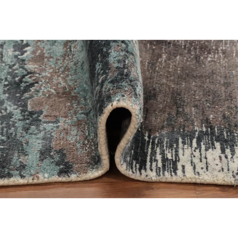 Hand Knotted Oriental Viscose Silk Carpet Modern Pictorial Multi-Colored Abstract Area Rug - 7' 6'' X 5' 7''