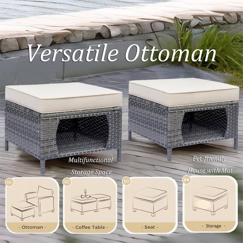 Gray Rattan Outdoor Patio Conversation Sets with Swivel Rocker Chairs