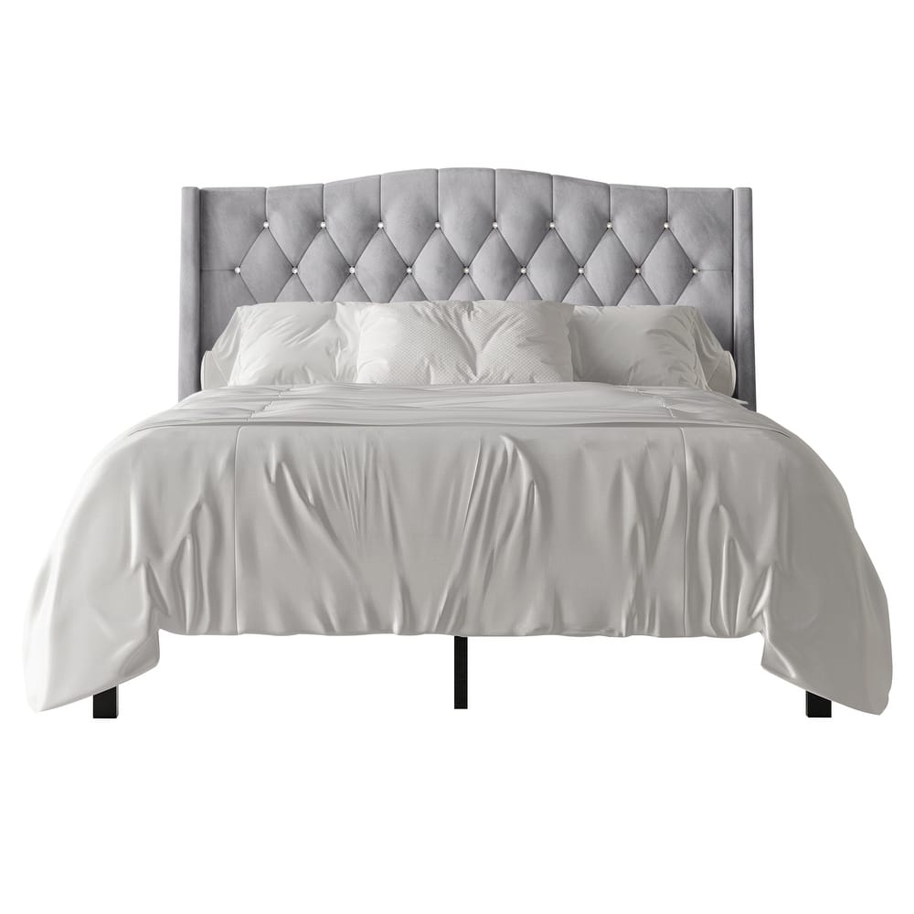 CraftPorch Glam Velvet Crystal Button Tufted Upholstered Platform Bed