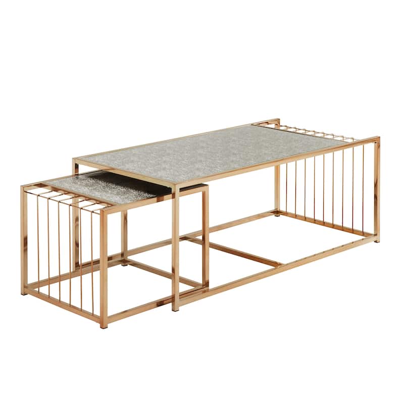 Astor Champagne Gold Finish Textured Mirror Top Nesting Coffee Table by iNSPIRE Q Bold