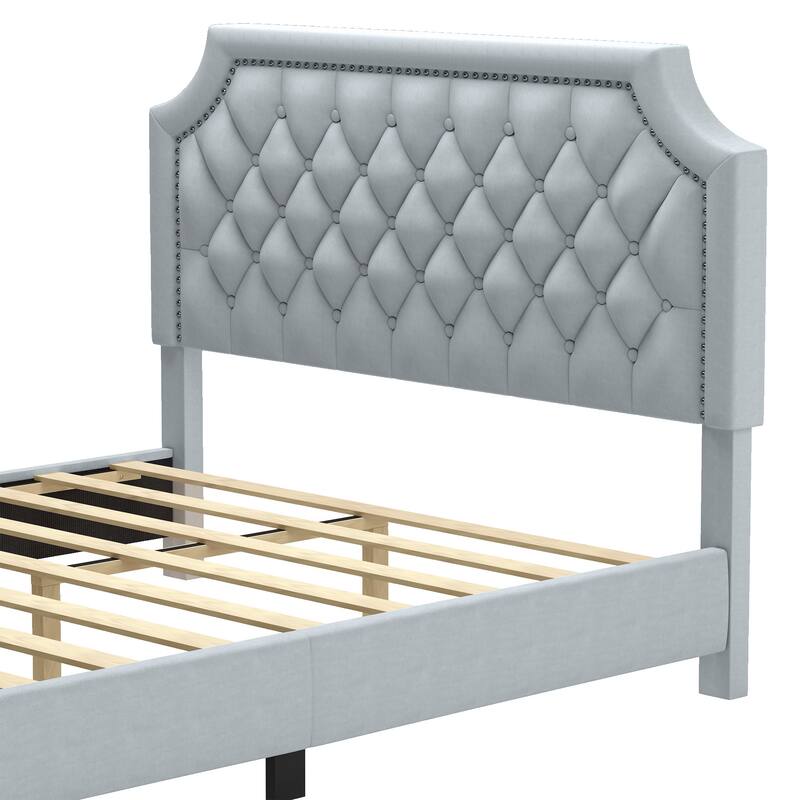 Moasis Upholstered Tufted Bed Frame with Adjustable Height Headboard