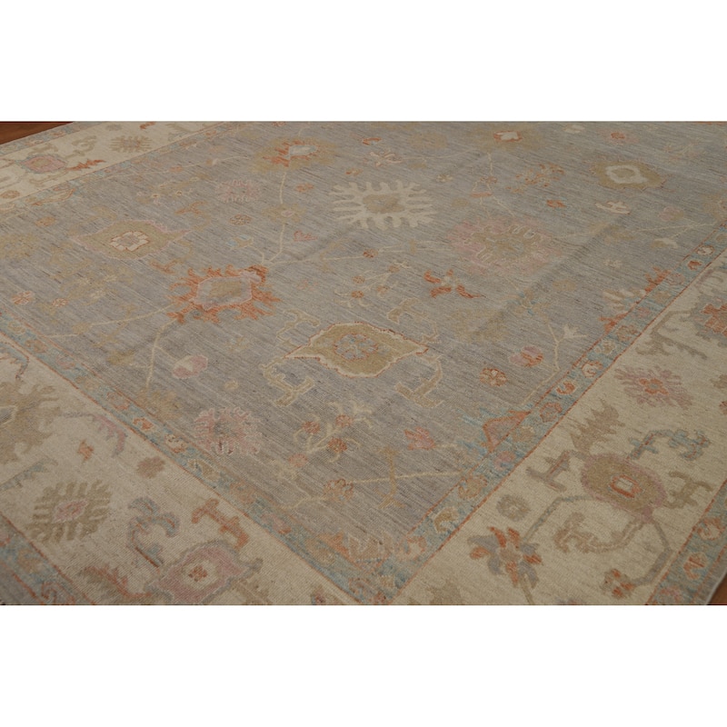 Hand Knotted Oriental 100% Wool Carpet Transitional All-Over Greys & Charcoal Oushak Area Rug - 11' 10'' X 9' 2''