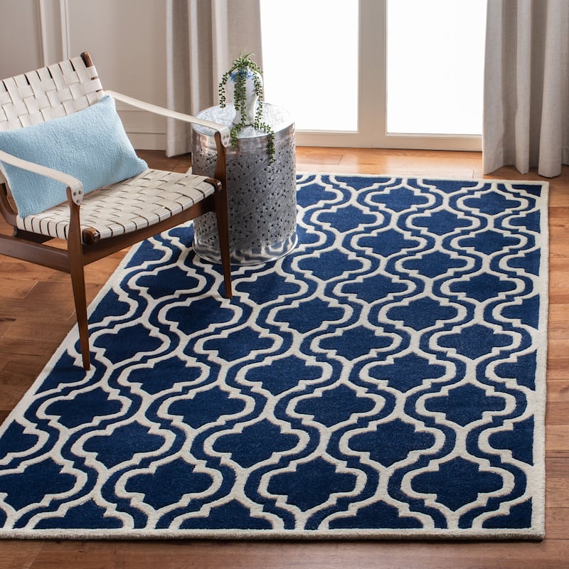 SAFAVIEH Handmade Chatham Sieghilde Modern Moroccan Wool Rug - 3' x 5' - Dark Blue/Ivory
