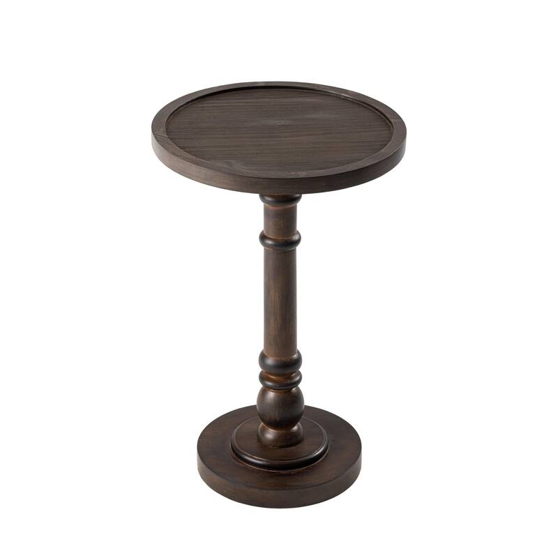 COZAYH Pedestal Small Drinking Table, Farmhouse Tray Top End Table, Distressed Finish, Traditional