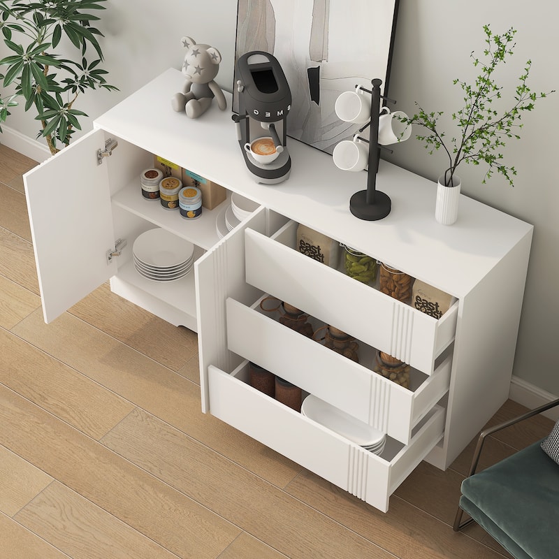 Sideboard Cabinet with 2 Doors & 3 Drawers, Kitchen Buffet Storage Cabinet, Large Coffee Bar Cabinet with Adjustable Shelves