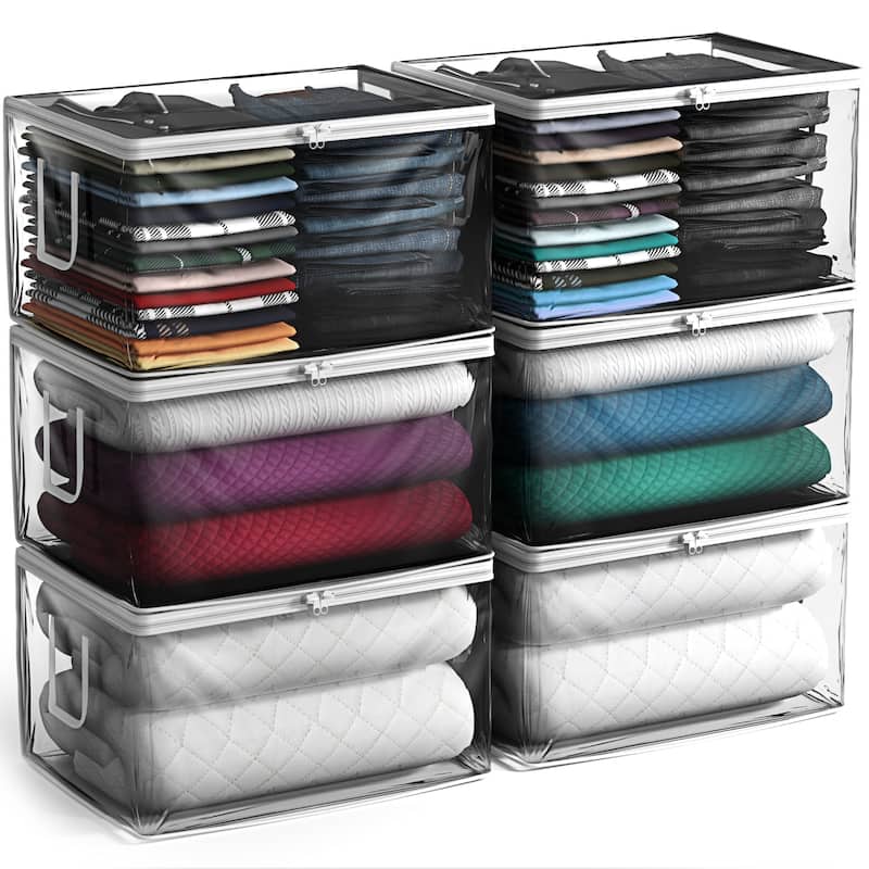 Sorbus Clear Storage Bag, 90L Foldable Large Plastic Bags with Zipper & Carry Handles - 6 Pack