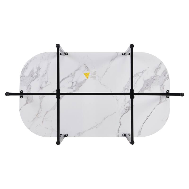 7-Piece Compact Dining Set for 6 with Faux Marble Table and Stylish Metal Frame Chairs, 55-Inch