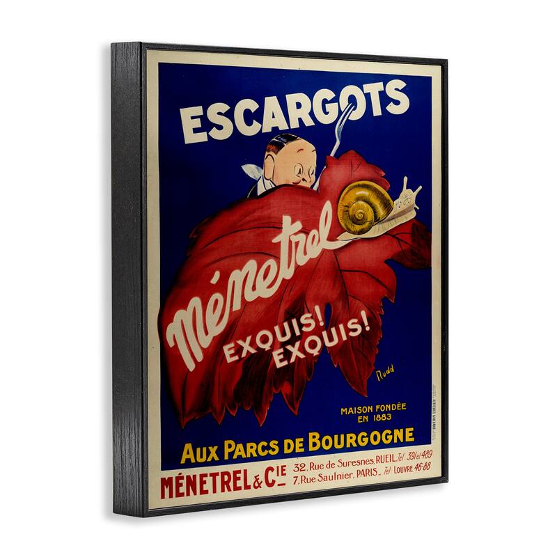 Stupell Vintage Escargots Advertisement Framed Giclee Art Design By Marcus Jules
