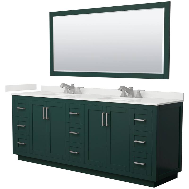 Wyndham Collection WCF292984D-QTZ-US3M70 Miranda 84" Free Standing - Green / White Quartz Top / Brushed Nickel Hardware