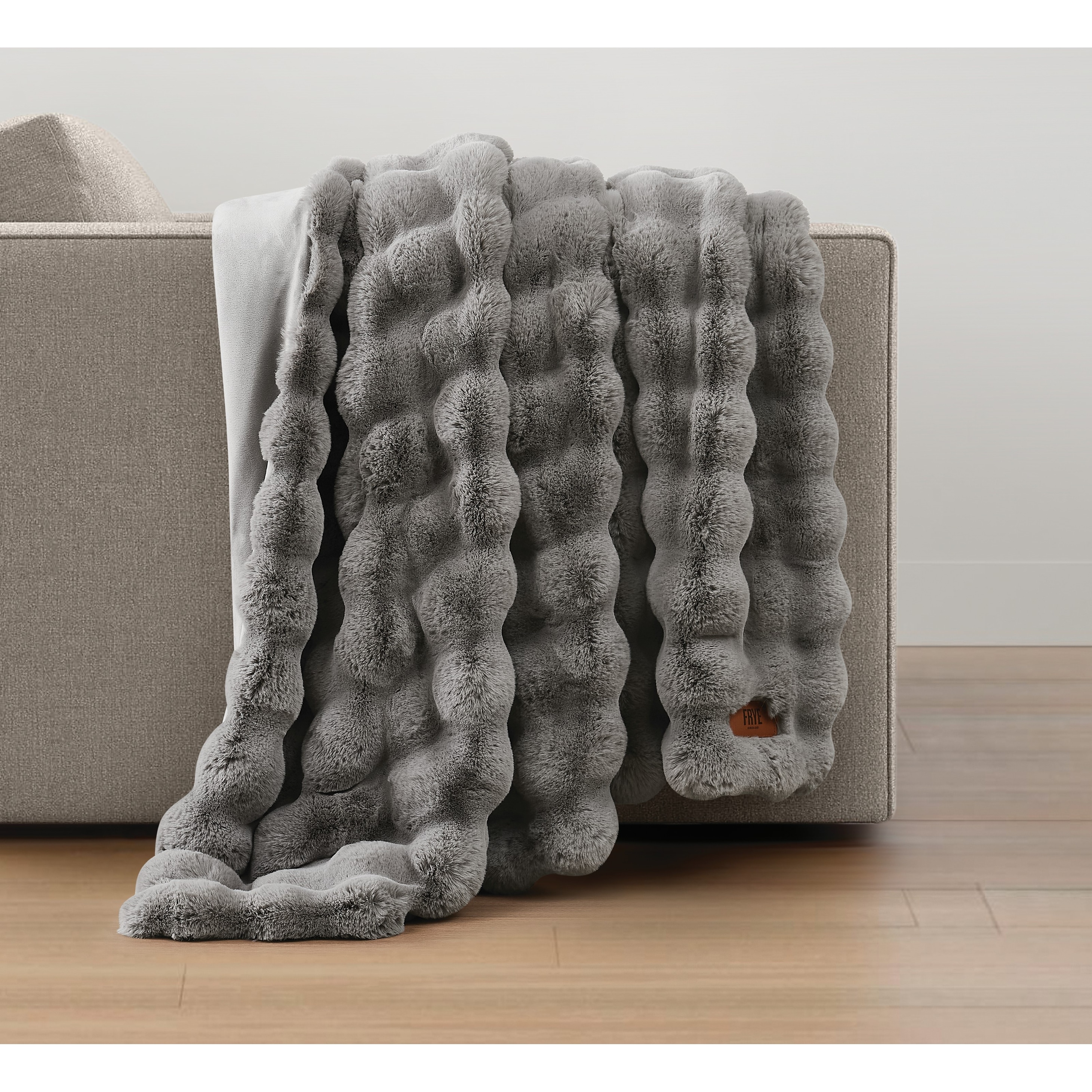 Frye Luxe Textured Heavyweight Faux Fur Grey Oversized 60x70 Throw