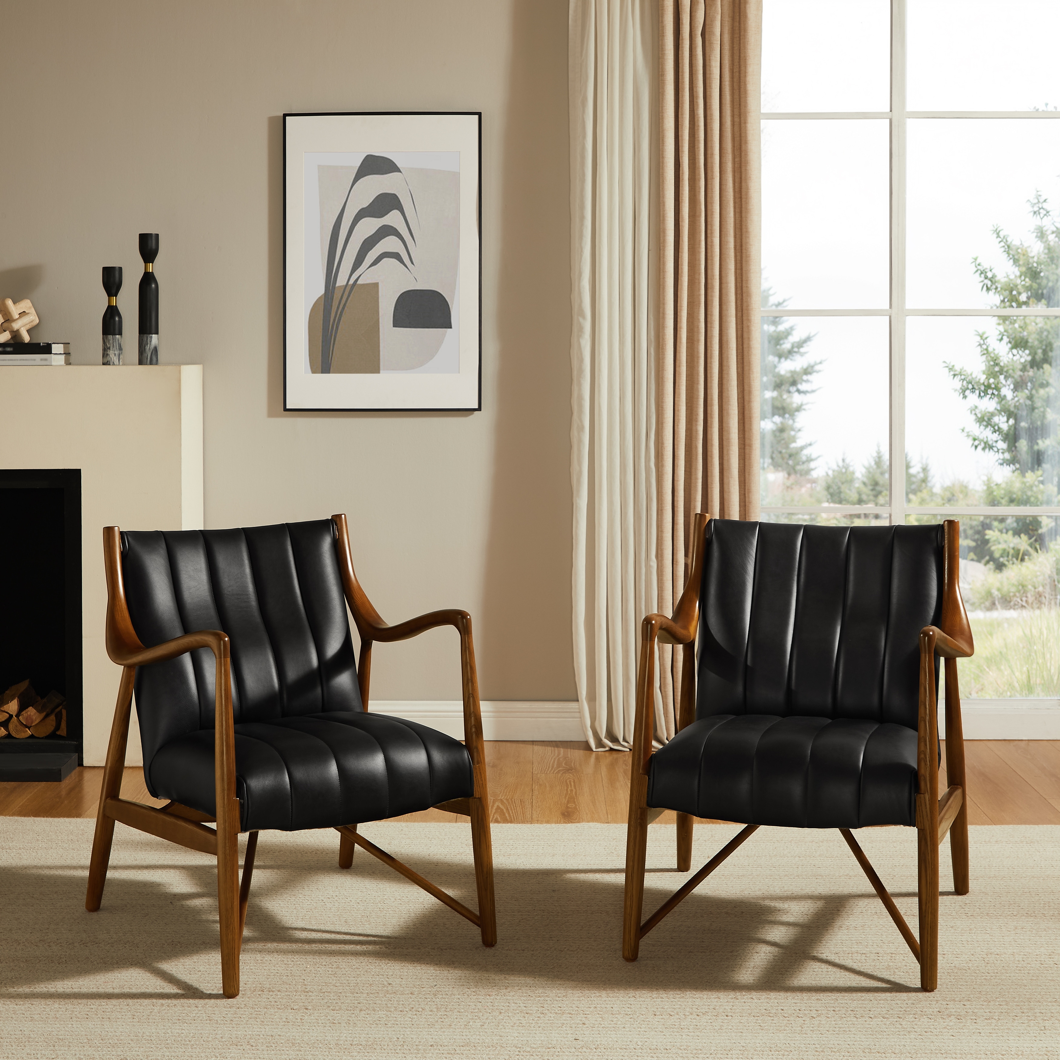 Art Leon Solid Ash Wood and Leather Accent Chair
