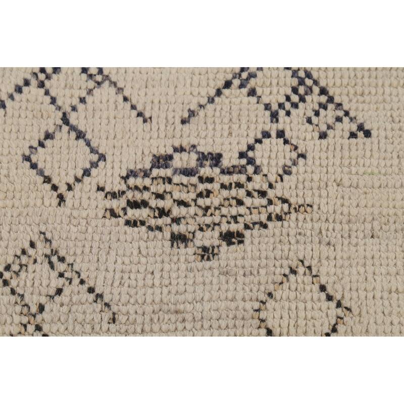 Ivory Trellis Moroccan Area Rug Handmade Wool Carpet - 8'1"x 11'8"