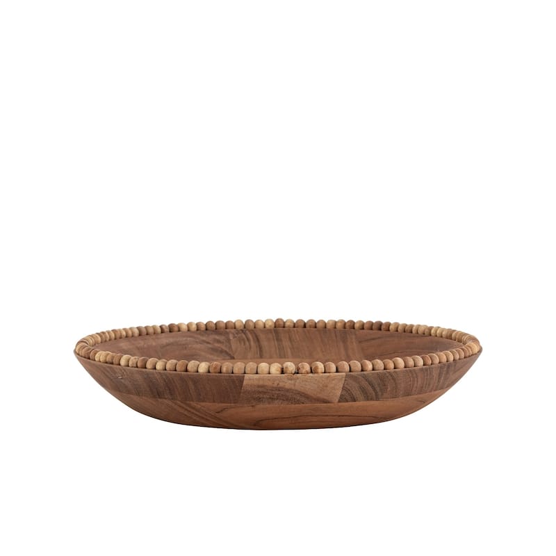 Acacia Wood Beaded Bowl 14"Dia - Small