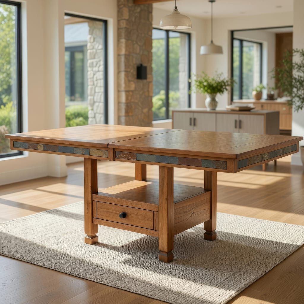 Marv Extendable n Dual Height Dining Table, 72-84 Inch Top, Brown