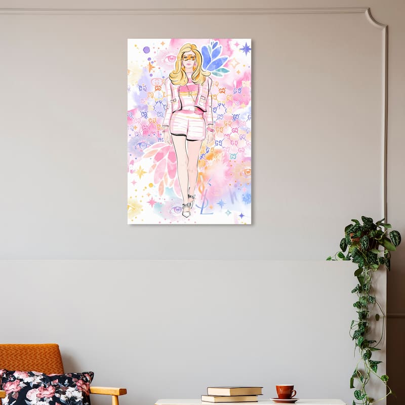 Wynwood Studio Canvas Fashion and Glam Pink Doll Walk Pink and Light Pink Modern & Contemporary Wall Art Canvas Print - 30 x 20
