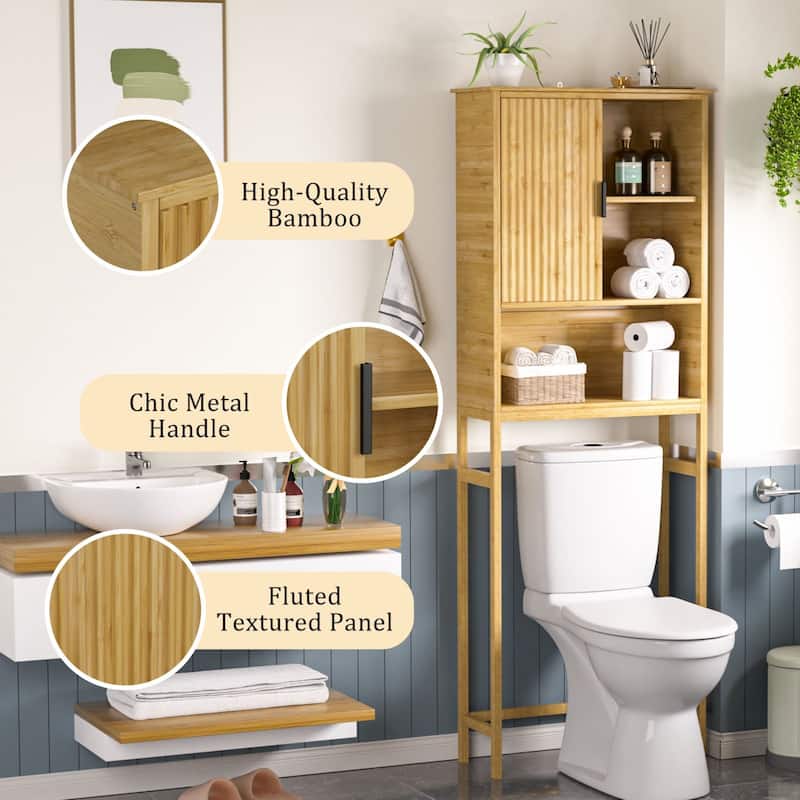 VEIKOUS Bamboo Over-The-Toilet Storage Cabinet with Upgraded Sliding Door