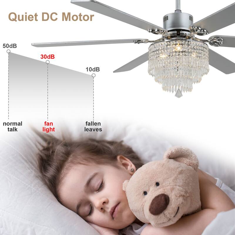 Bella Depot 65" Crystal Ceiling Fan with Light Kit and Remote Control,6-Speed Reversible Ceiling Fan