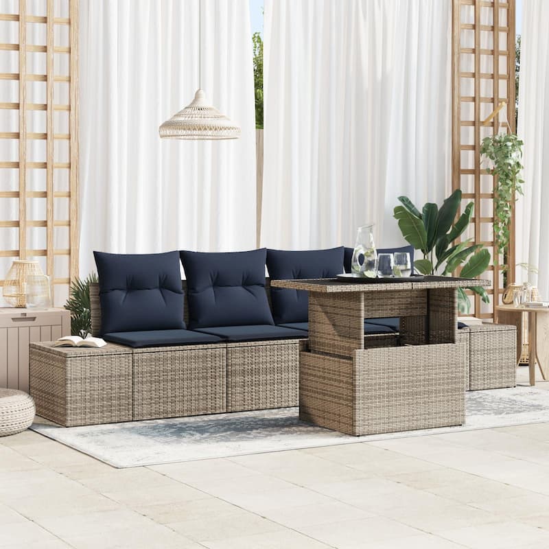 vidaXL 5 Piece Garden Sofa Set with Cushions - 115.8×24.4×27.2 - Grey