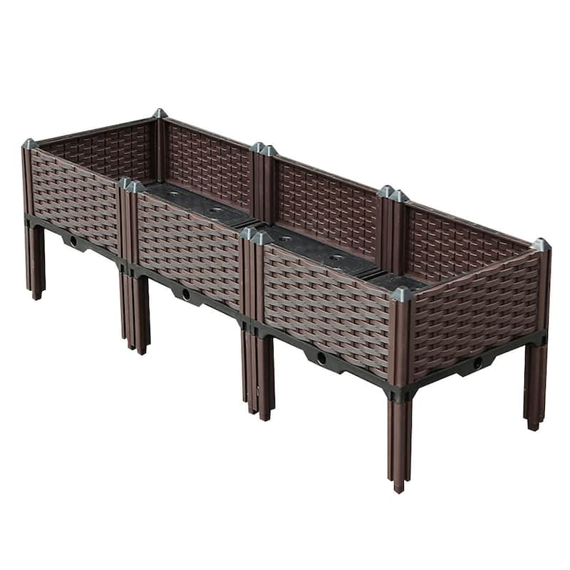 HomeRoots 47" X 16" Dark Brown Heavy Duty Plastic Rectangular Self Watering Raised Garden Bed