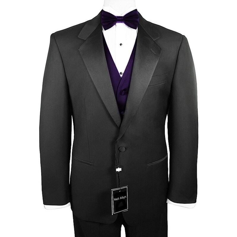 Formal Men/'s Charcoal Satin Tuxedo Vest /& Bow-Tie Set Dress Wedding Prom