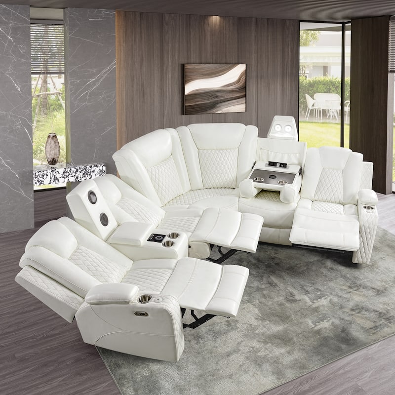 Premium Air Leather Home Theater Loveseat with LED Lights, Recliner with Built-in Speakers & Wireless Charging