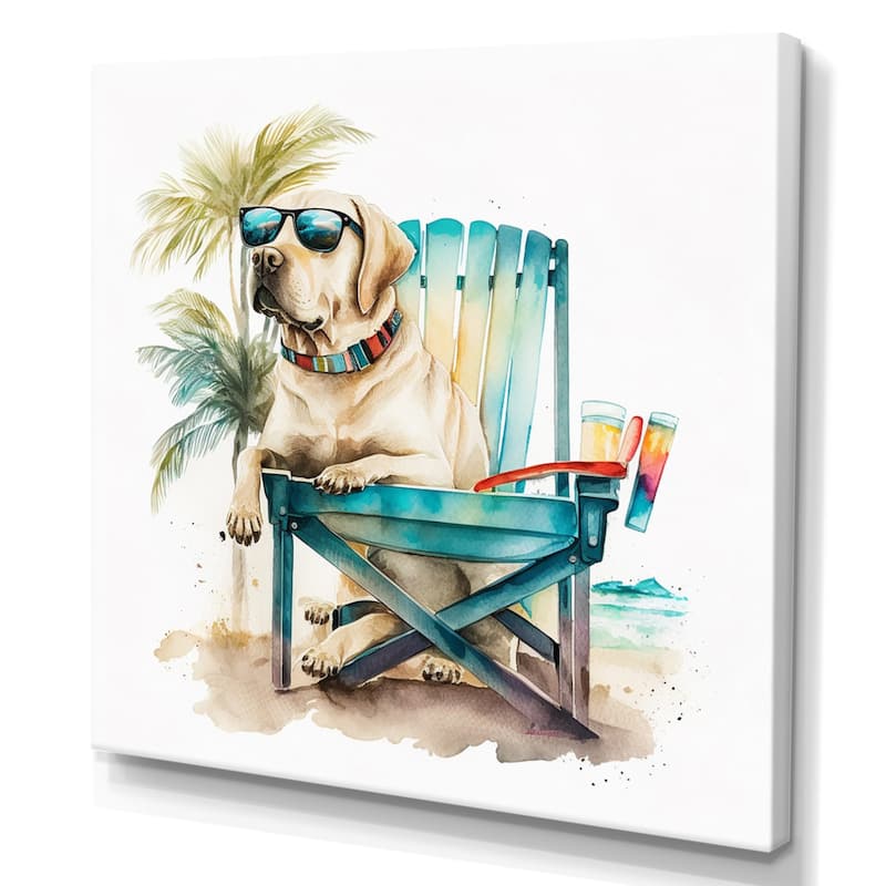 Designart 'Dog On Chair At The Beach II' Animals Canvas Wall Art