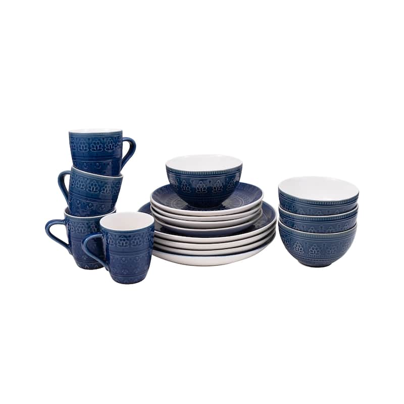Euro Ceramica Fez Reactive 16 Piece Dinnerware Set (Cereal Bowl Assorted) - Service for 4