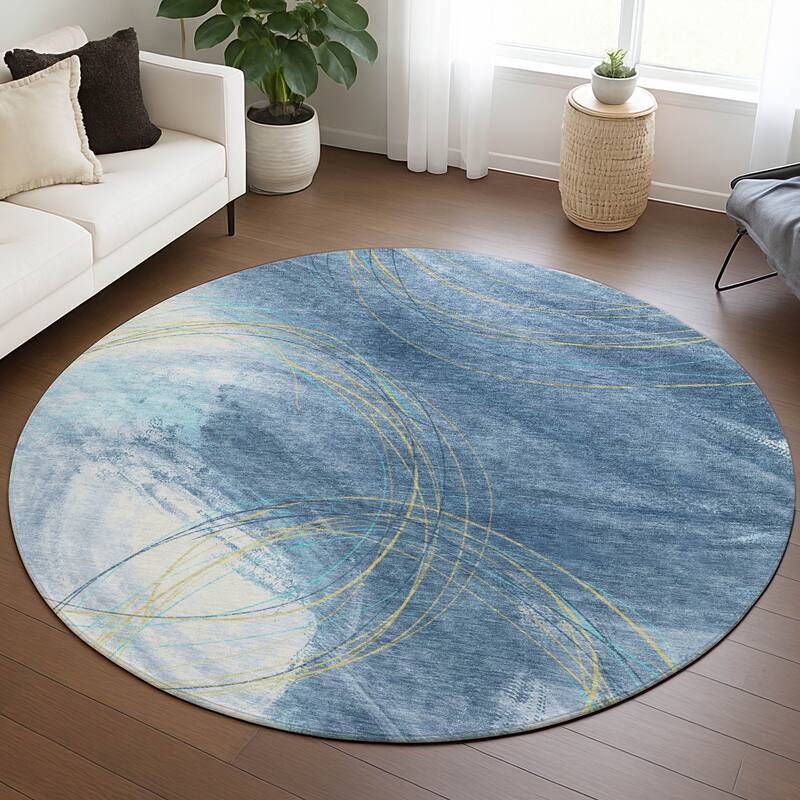 Machine Washable Indoor/ Outdoor Abstract Modern Chantille Rug