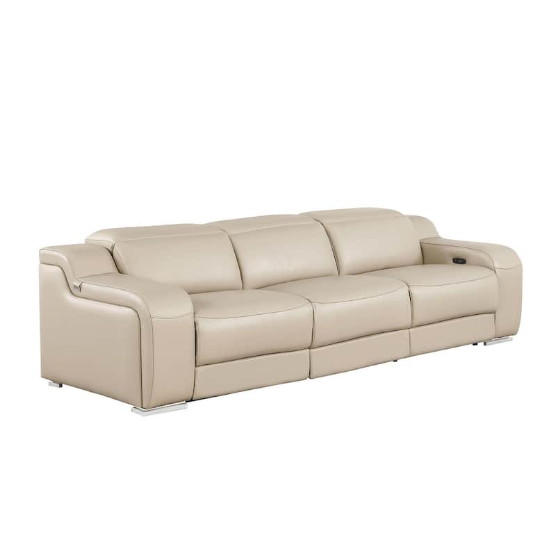 HomeRoots 103" Beige Italian Leather Reclining USB Sofa