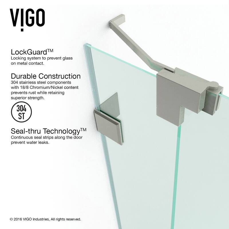 VIGO Pirouette Frameless Pivot Shower Door
