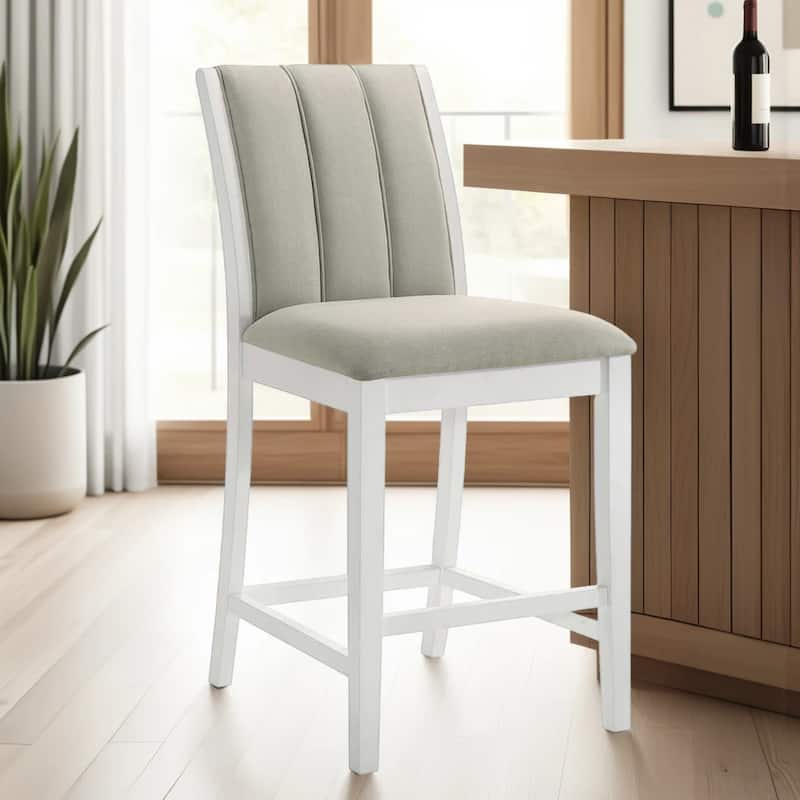 Nolan 26 in. Dark Roast Counter Height Rubberwood Barstool with Grey Fabric Seat - Set of 2 - Fog/Matte White - Bar Height - Set of 3