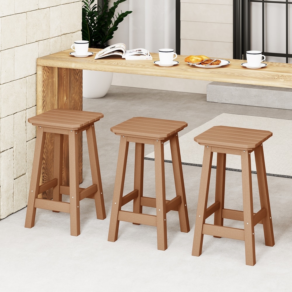 Laguna Hdpe All Weather Outdoor Patio 24" Square Counter Stool (Set Of 3)